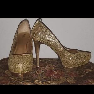 5 inch Sparkly Gold Heels Size 8.5